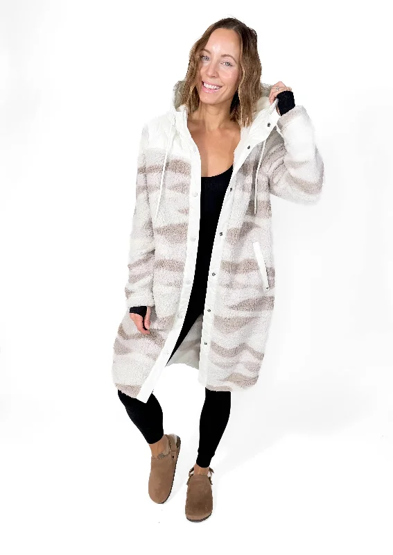 Overstock Sale Ainsley Long Full Zip Hooded Sherpa Jacket- WHITE ONYX