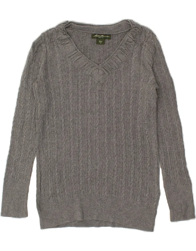 Savings Spectacular EDDIE BAUER Womens V-Neck Jumper Sweater UK 10 Small Grey Cotton