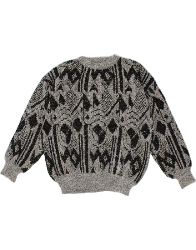 Special Savings VINTAGE Womens Loose Fit Crew Neck Jumper Sweater UK 18 XL Grey Geometric