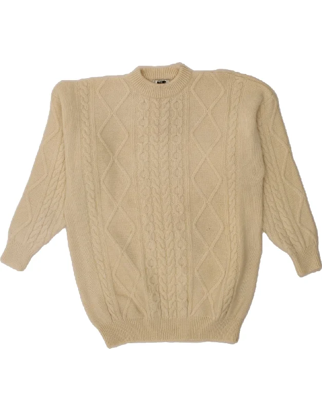 Super Deal VINTAGE Womens Oversized Crew Neck Jumper Sweater UK 16 Large Beige
