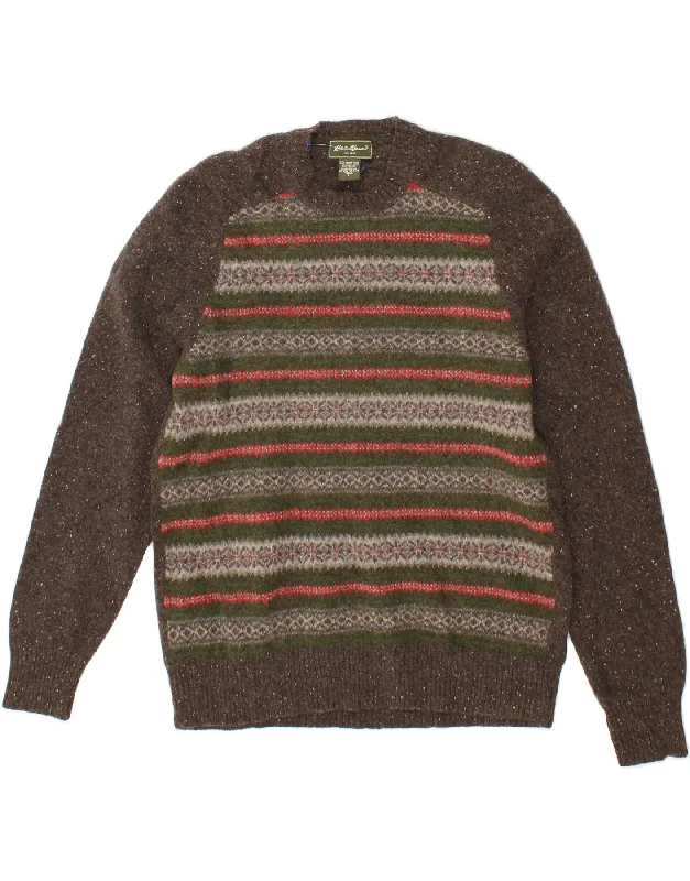 Extra Savings EDDIE BAUER Womens Crew Neck Jumper Sweater UK 16 Large Brown Fair Isle