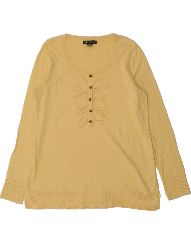 Savings Bonanza EDDIE BAUER Womens Boat Neck Jumper Sweater UK 18 XL Yellow Cotton