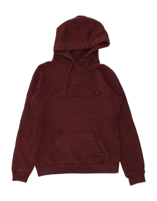 Act Fast JACK WILLS Womens Graphic Hoodie Jumper UK 8 Small Burgundy Cotton