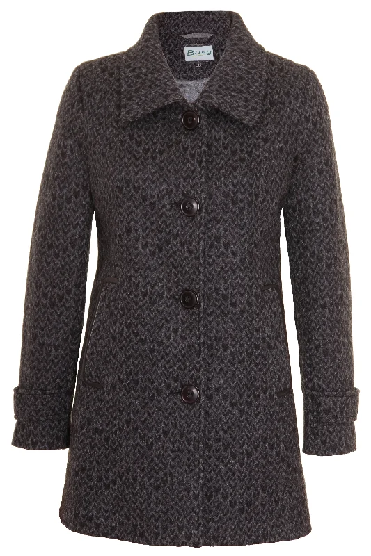 Great Deals Busy Women’s Grey and Black Wool Blend Coat with Collar