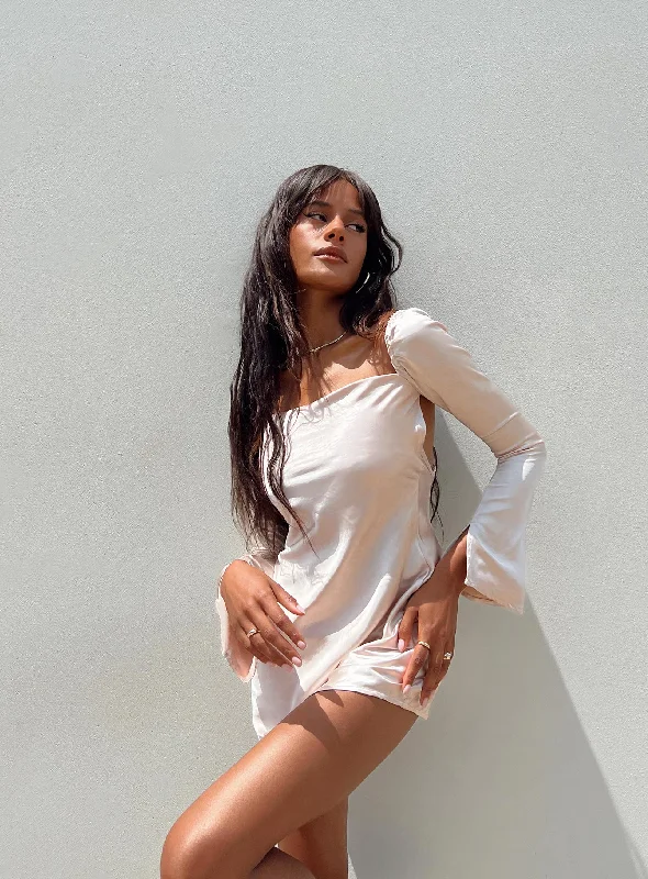 Take Advantage Wallum Long Sleeve Mini Dress Champagne