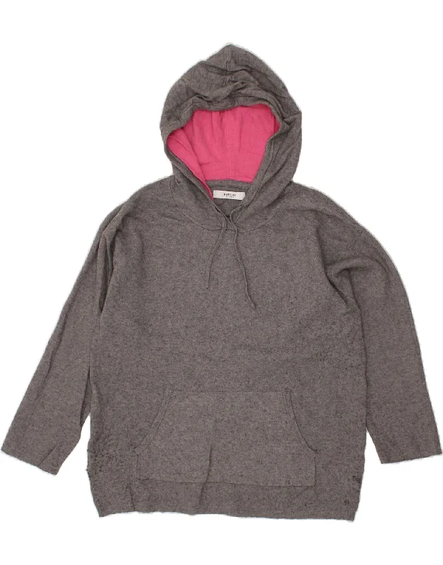 Deal of the Day REPLAY Womens Hooded Jumper Sweater UK 16 Large Grey Viscose