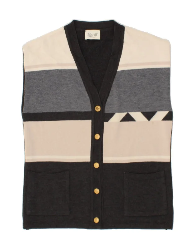 One-DAY Sale VINTAGE Womens Sleeveless Cardigan Sweater EU 42 Large Grey Colourblock One-DAY Sale VINTAGE Womens Sleeveless Cardigan Sweater EU 42 Large Grey Colourblock