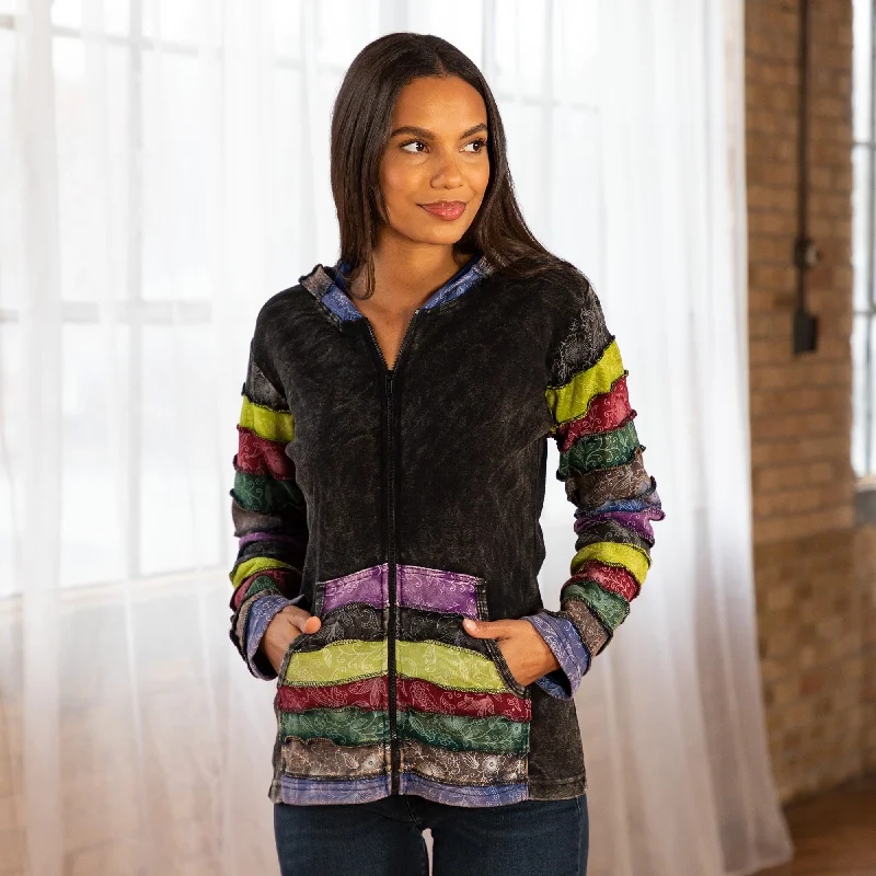 Bonus Savings Rows of Flowers Block Print Zip Hoodie | Handmade, Fair Trade