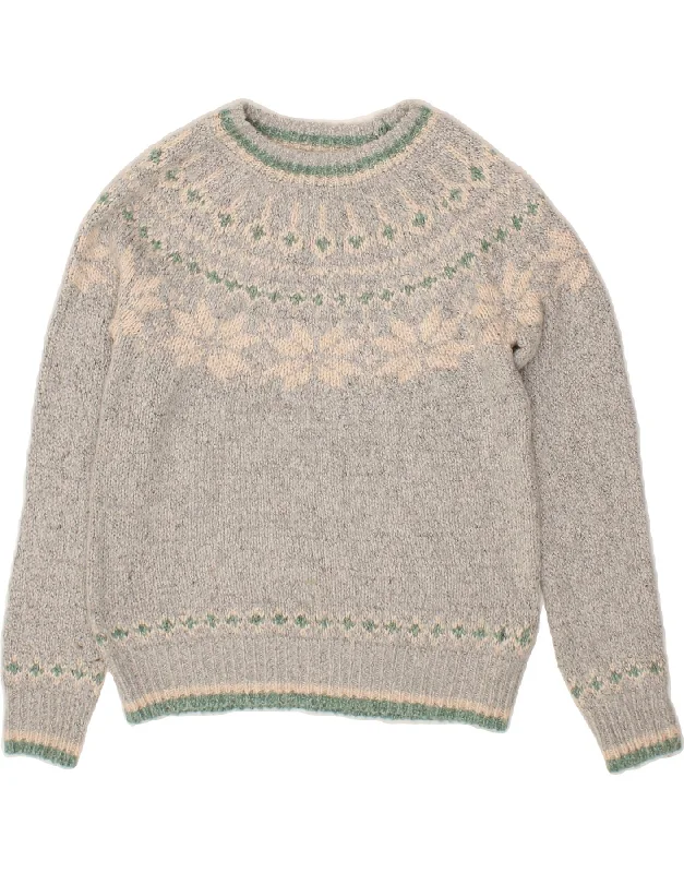 Mega Sale FAT FACE Womens Crew Neck Jumper Sweater UK 8 Small Grey Fair Isle Acrylic