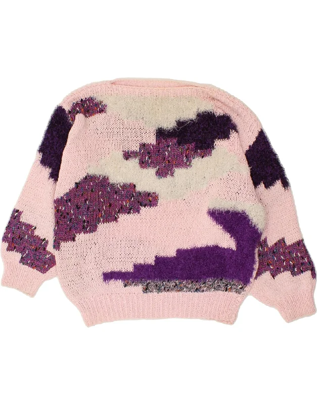Fantastic Offers VINTAGE Womens Boat Neck Jumper Sweater UK 16 Large Pink Colourblock