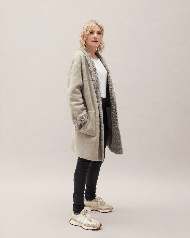 YEAR-End Clearance Taupe Cocoon Shearling Coat