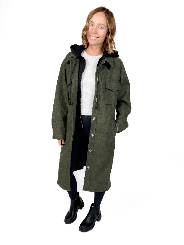 Limited Time Discount Helena Twofer Hoodie Shacket- GREEN -FINAL SALE