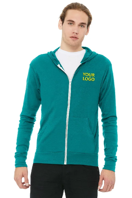 Clearance Items Bella Canvas Unisex Triblend Full-Zip Lightweight Hoodie, Teal