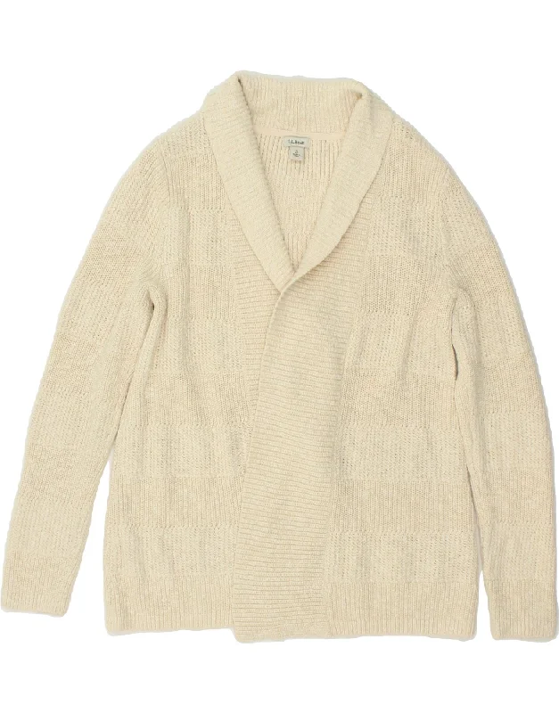 Final Clearance L.L.BEAN Womens Open Cardigan Sweater UK 10 Small Beige Cotton