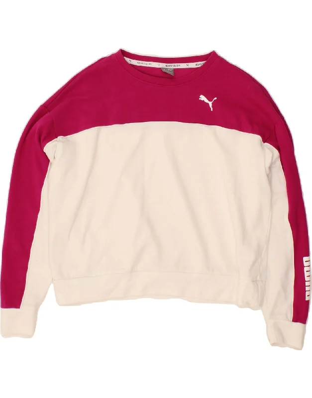Price Drop PUMA Womens Oversized Crop Sweatshirt Jumper UK 14 Medium Pink Colourblock