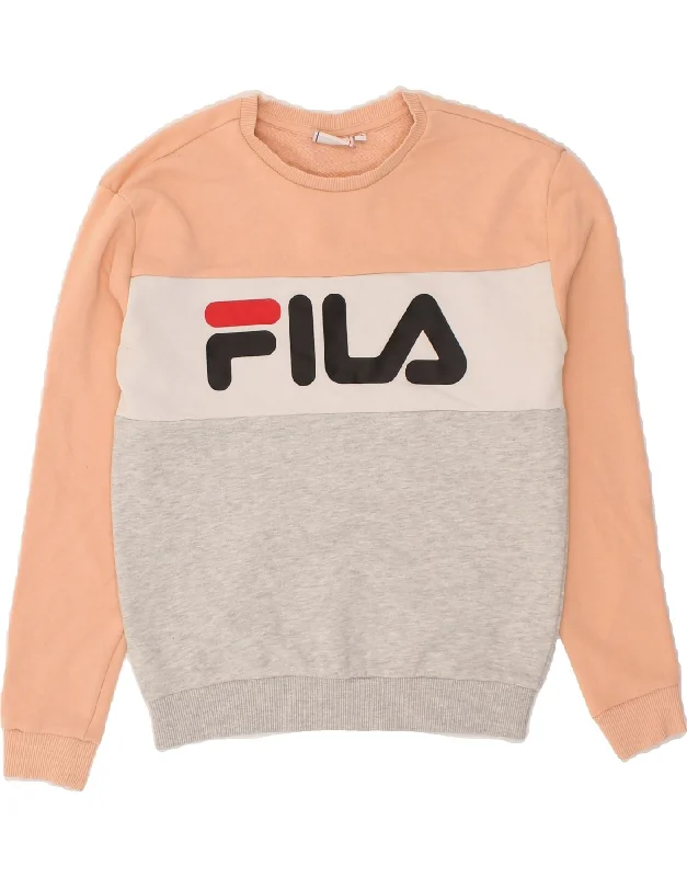 Deal Explosion FILA Womens Oversized Graphic Sweatshirt Jumper UK 6 XS Grey Colourblock