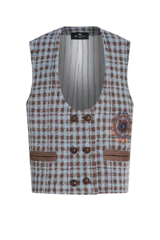 Exclusive Access Etro Embroidered Houndstooth Waistcoat - Blue