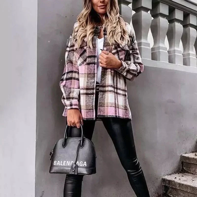 Special Offer Pink Plaid Shacket