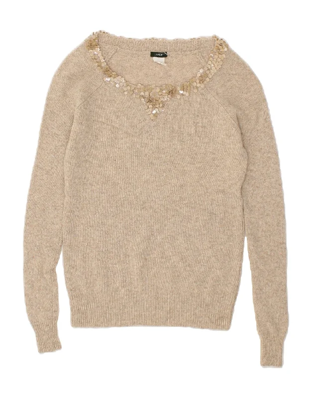 Quick Sale J. CREW Womens Boat Neck Jumper Sweater UK 6 XS Beige Wool