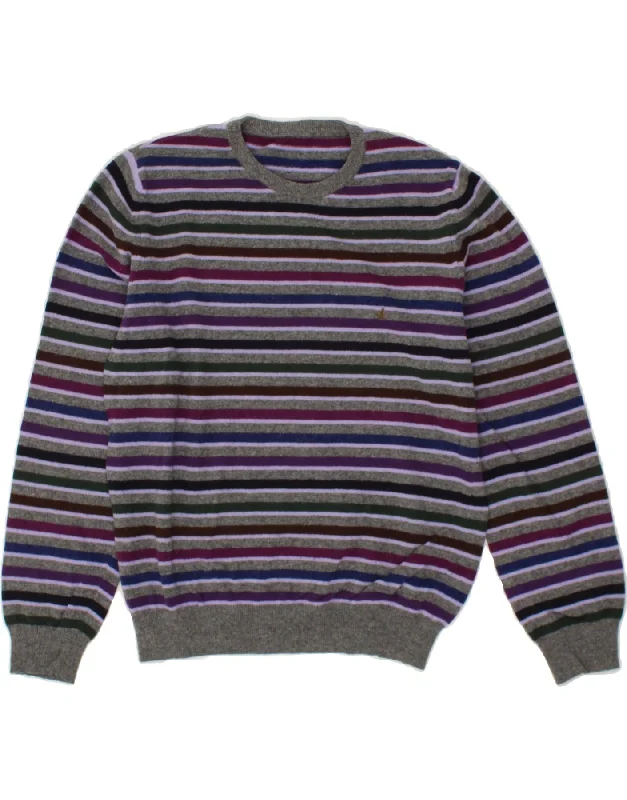 Final Markdown VINTAGE Womens Crew Neck Jumper Sweater UK 16 Large Grey Striped Wool