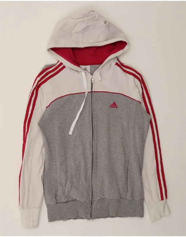 Crazy Deals ADIDAS Womens Zip Hoodie Sweater UK 14 Large Grey Colourblock Cotton