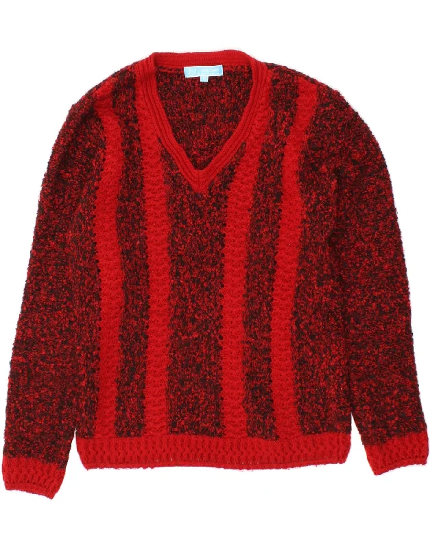 Sale Event VINTAGE Womens V-Neck Jumper Sweater UK 10 Small Red Striped Wool