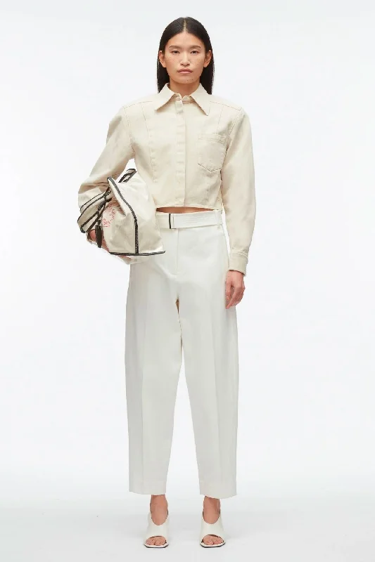 Today Only 3.1 Phillip Lim Denim Cropped Shirt with Shoulder Pads - Ecru