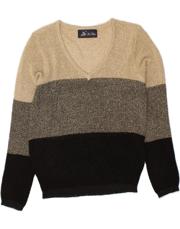 Grand Opening Sale VINTAGE Womens V-Neck Jumper Sweater UK 6 XS Multicoloured Striped Grand Opening Sale VINTAGE Womens V-Neck Jumper Sweater UK 6 XS Multicoloured Striped