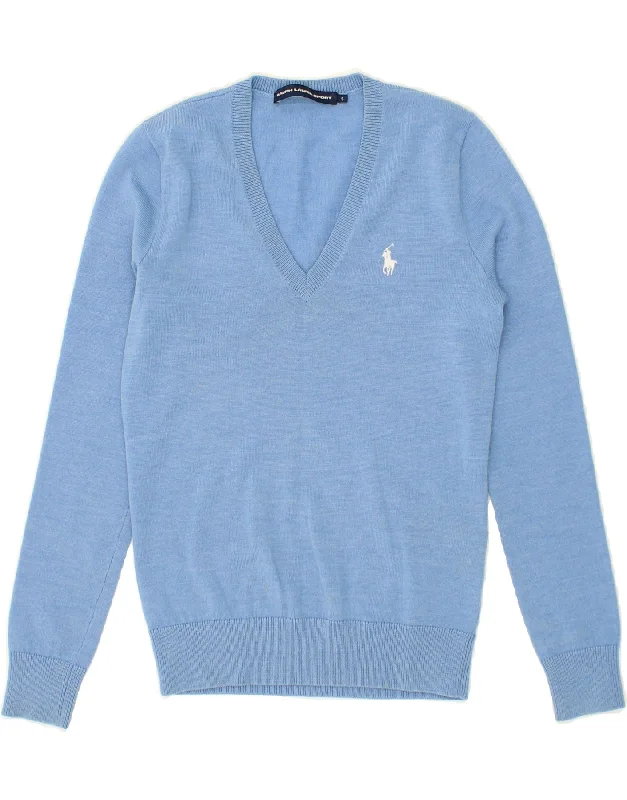 Buy More, Save More RALPH LAUREN Womens V-Neck Jumper Sweater UK 10 Small Blue Merino Wool Buy More, Save More RALPH LAUREN Womens V-Neck Jumper Sweater UK 10 Small Blue Merino Wool