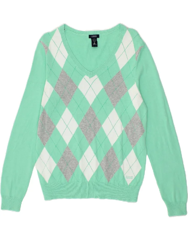 Online Exclusive IZOD Womens V-Neck Jumper Sweater UK 12 Medium Green Argyle/Diamond Cotton Online Exclusive IZOD Womens V-Neck Jumper Sweater UK 12 Medium Green Argyle/Diamond Cotton