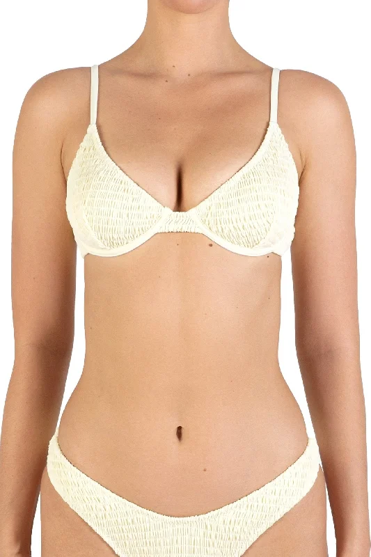 Price Break Cream White Pleat Underwire Bikinis Top
