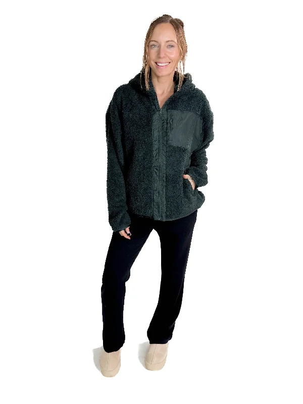 Special Price MONO B Frostbite Sherpa Zip Up- HUNTER GREEN