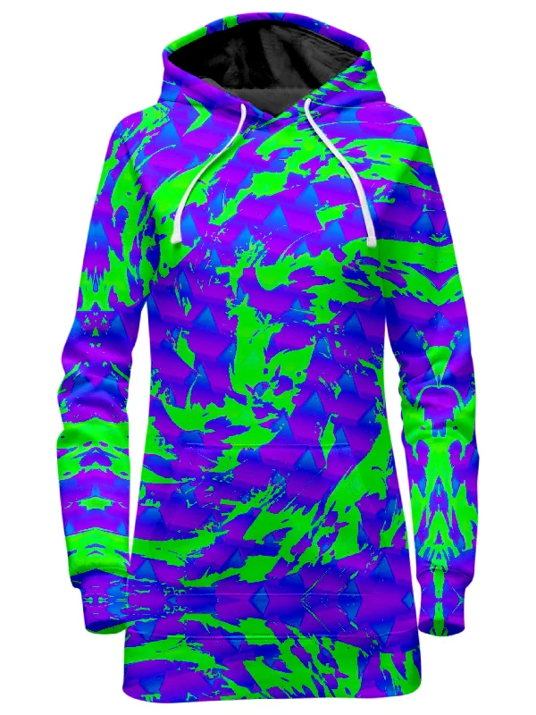 Midnight Madness Green and Purple Hypno Splatter Hoodie Dress