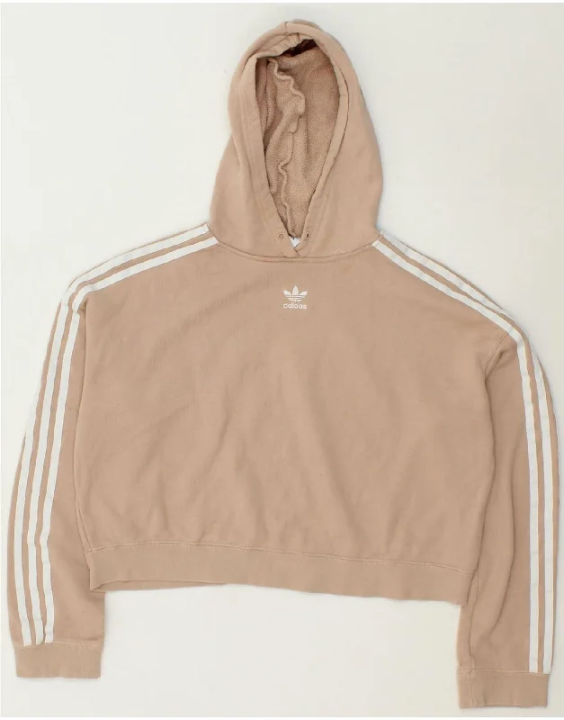 Epic Deals ADIDAS Womens Oversized Crop Hoodie Jumper UK 8 Small Beige Cotton