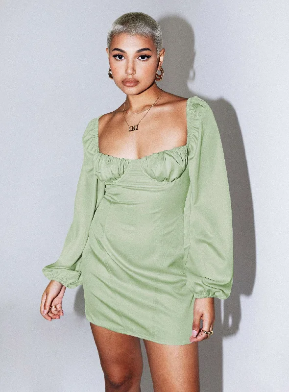 Special Discount Be Mine Long Sleeve Mini Dress Green