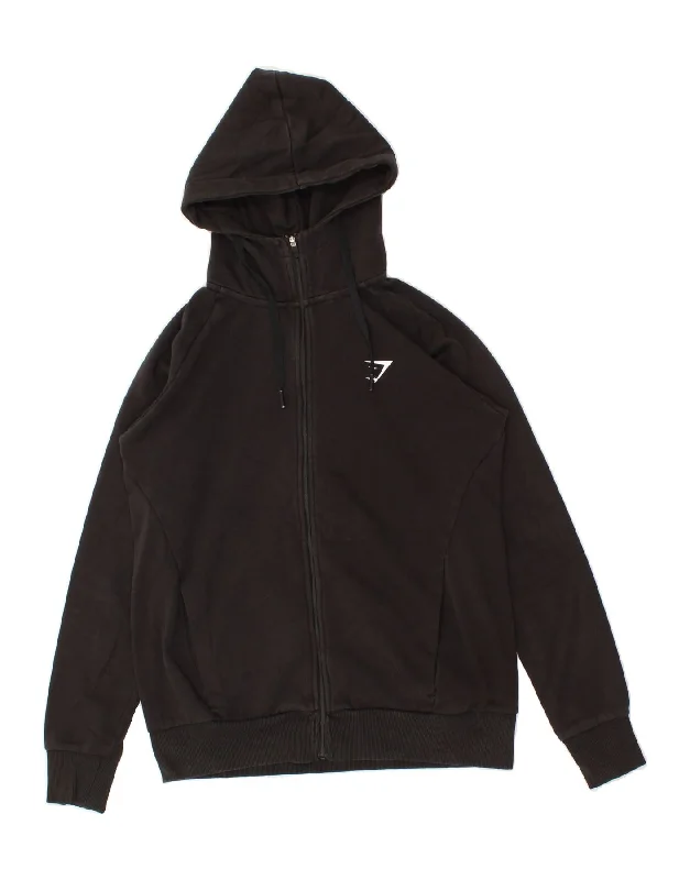 Mega Deal GYMSHARK Womens Crop Zip Hoodie Sweater UK 10 Small Black Cotton