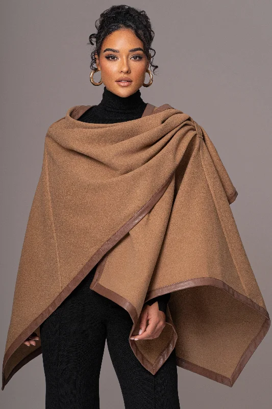 Steals and Deals Camel Felt And Faux Leather Shawl