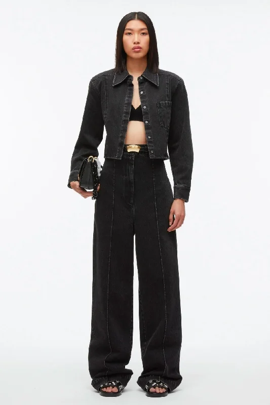 Seasonal Sale 3.1 Phillip Lim Denim Cropped Shirt with Shoulder Pads - Washed Black