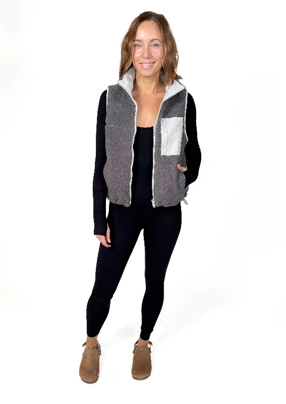 Can't Miss Tyson Sherpa Reversible Vest- CHARCOAL GREY