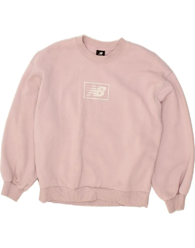 Members Only NEW BALANCE Womens Oversized Sweatshirt Jumper UK 10 Small Pink