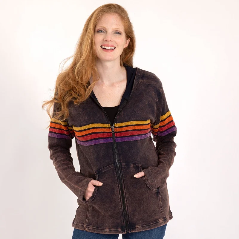 Can't Miss Rainbow Stripes Stone Washed Hooded Jacket