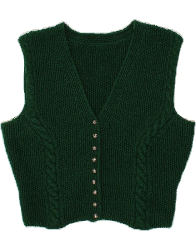 Daily Deals VINTAGE Womens Crop Sleeveless Cardigan Sweater UK 14 Medium Green