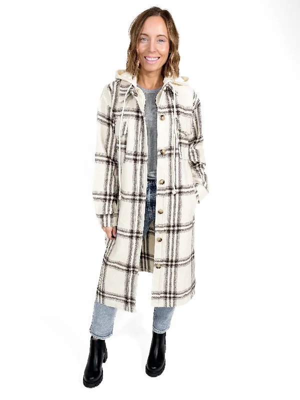 Shop and Save Fireside Twofer Hoodie Shacket- CREAM PLAID