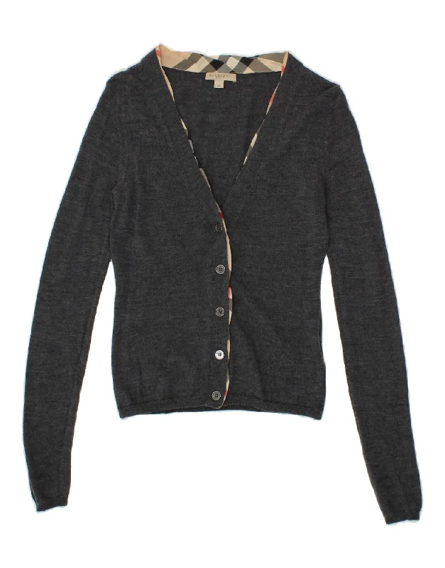 Crazy Savings BURBERRY Womens BRIT Crop Cardigan Sweater UK 4 XS Grey Merino Wool