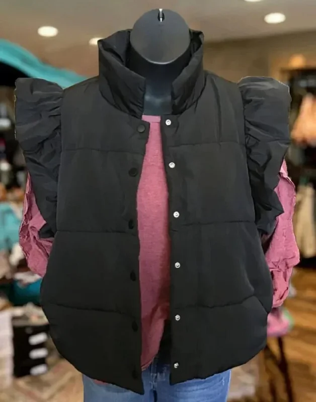 Online Only Ruffle My Fancy Puffer Vest (Black or Red)
