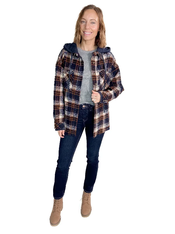 Special Price Calvyn Hooded Plaid Jacket- NAVY