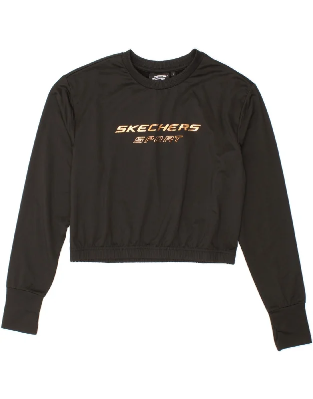Price Meltdown SKECHERS Womens Crop Graphic Sweatshirt Jumper UK 8 Small  Black Polyester