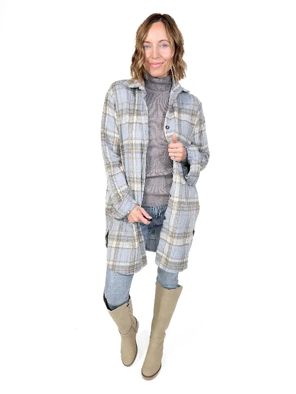 Deal Dash Renfrew Plaid Shacket- BLUE