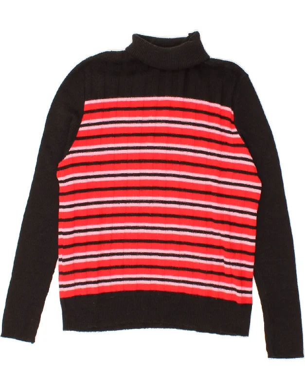 Quick Sale VINTAGE Womens Roll Neck Jumper Sweater UK 12 Medium Red Striped