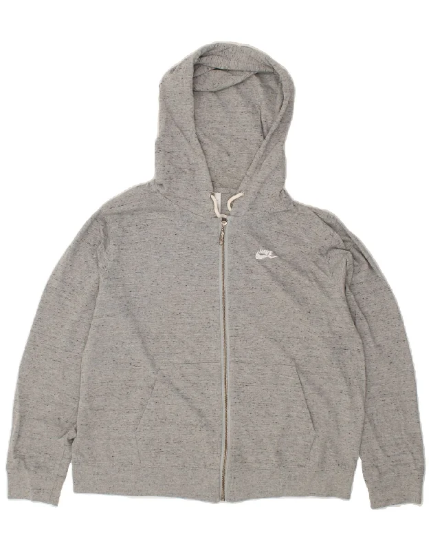 Sale Event NIKE Womens Loose Fit Zip Hoodie Sweater UK 16 Large Grey Flecked Cotton